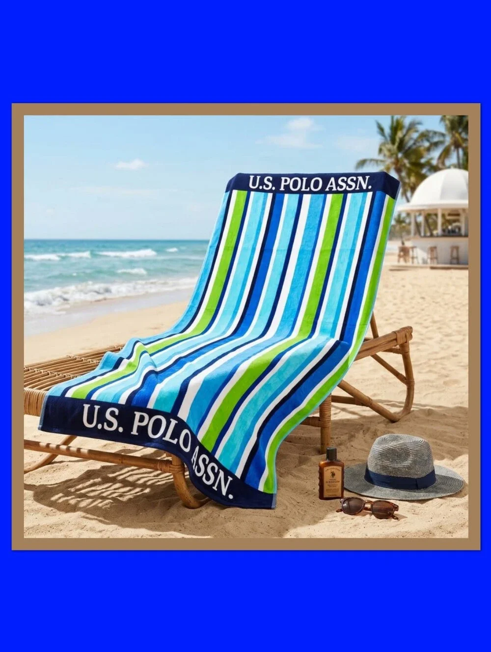 US POLO ASSN PORT STRIPE JACQUARD BEACH TOWEL. TOWEL ONLY!